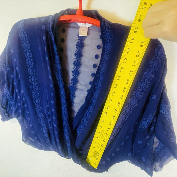 Anthropologie ZOA Womens XS Sheer Silk Purple Wrap Crop Dolman Blouse Boho Top - Picture 9 of 12